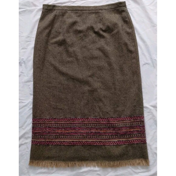 Sag Harbor Maxi Skirt Brown Tweed Pink Embroidered Fringe Boho Womens Size 18 - Picture 1 of 10
